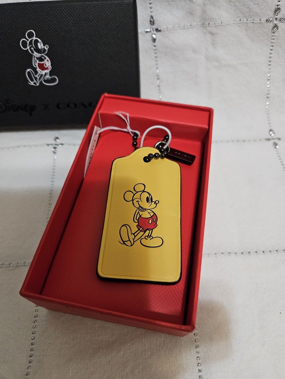 Coach x Disney Yellow Mickey Mouse Leather Tag Keychain - Picture 2 of 4